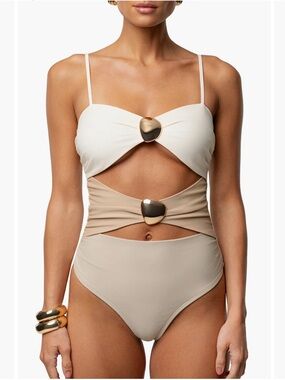 🌻NEW NWOT JLUXLABEL Aura One Piece Swimsuit Cutout Ring Detail Thong Back Size S